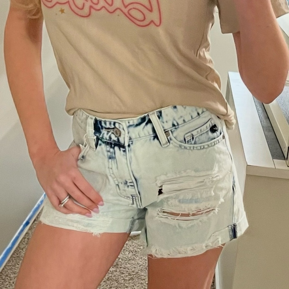 KanCan Distressed Light Blue Denim Shorts